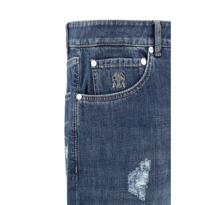 Brunello Cucinelli Men's Blue Worn-out Jeans