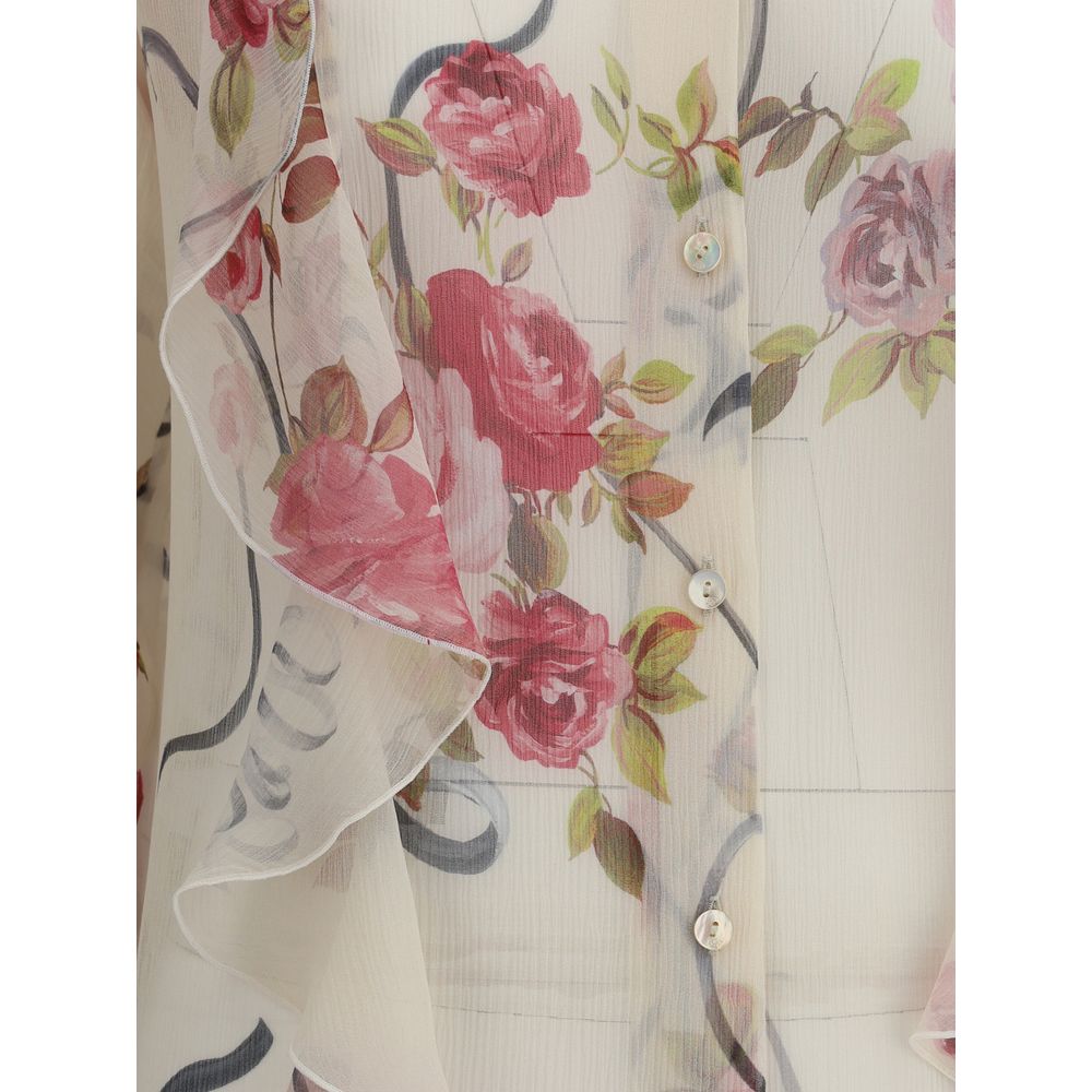 Blumarine Floral Silk Chiffon Shirt
