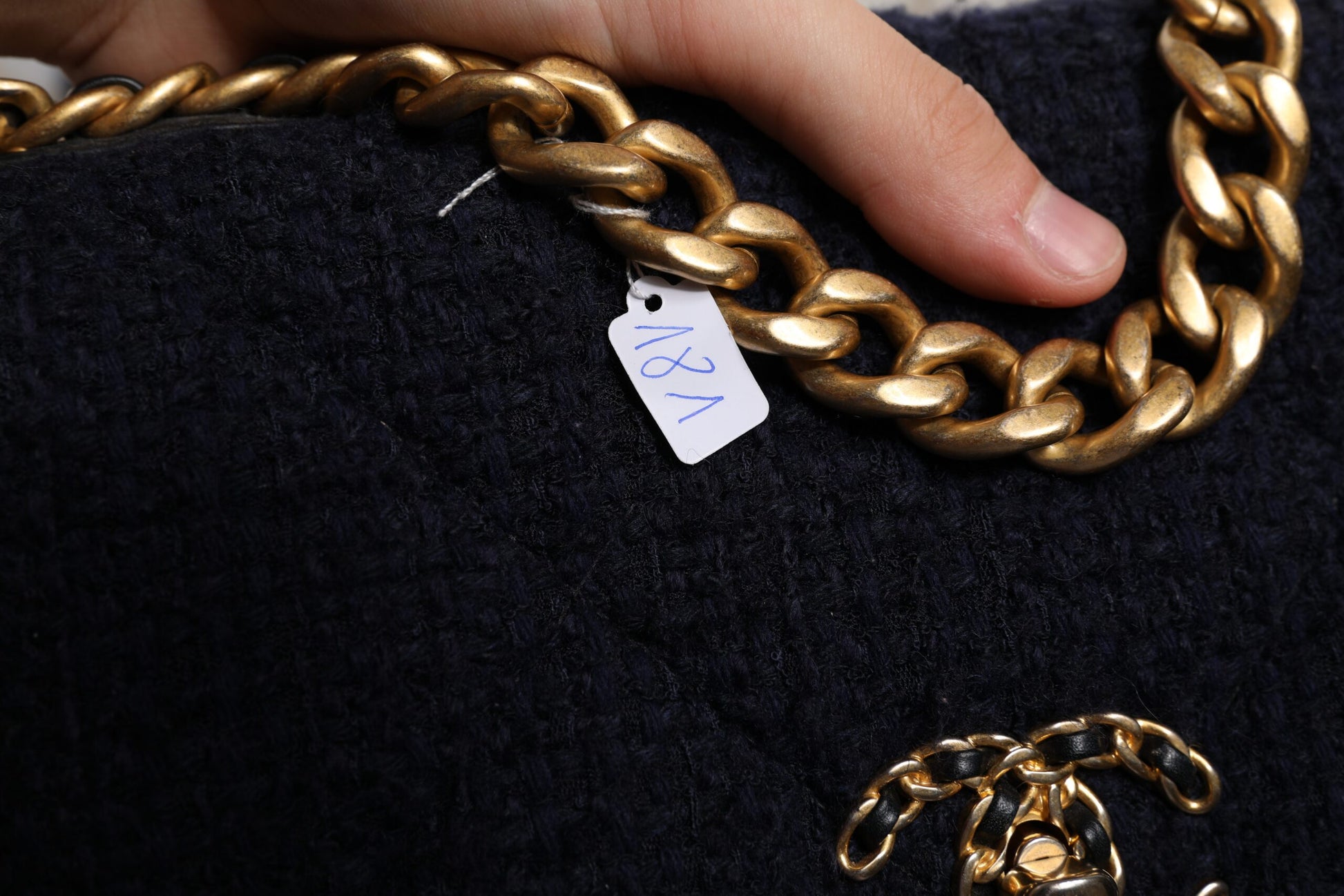 Chanel 19 Medium Flap Bag in Dark Blue Tweed with Gold & Silver Chain – Preowned