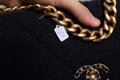 Chanel 19 Medium Flap Bag in Dark Blue Tweed with Gold & Silver Chain – Preowned