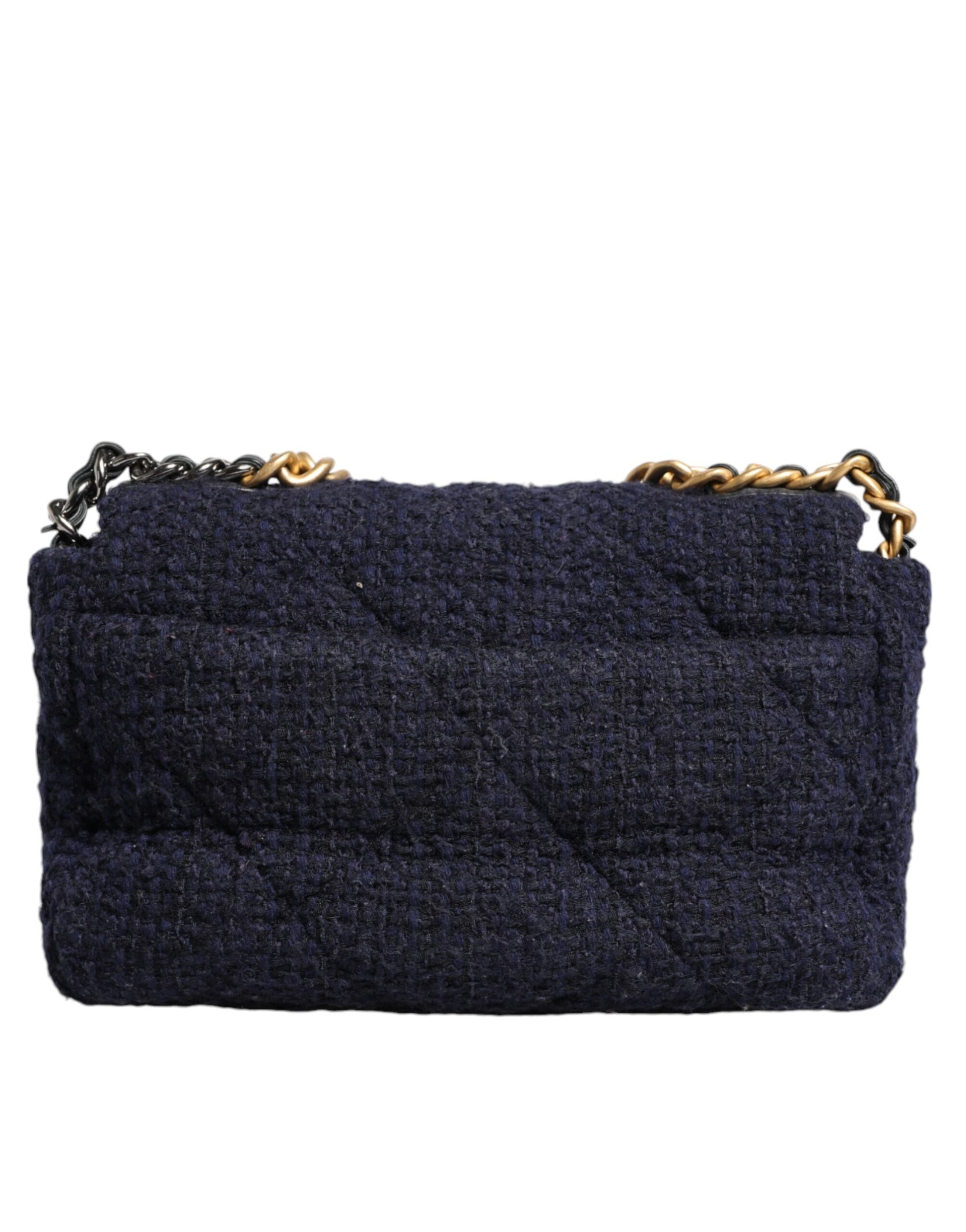 Chanel 19 Medium Flap Bag in Dark Blue Tweed with Gold & Silver Chain – Preowned