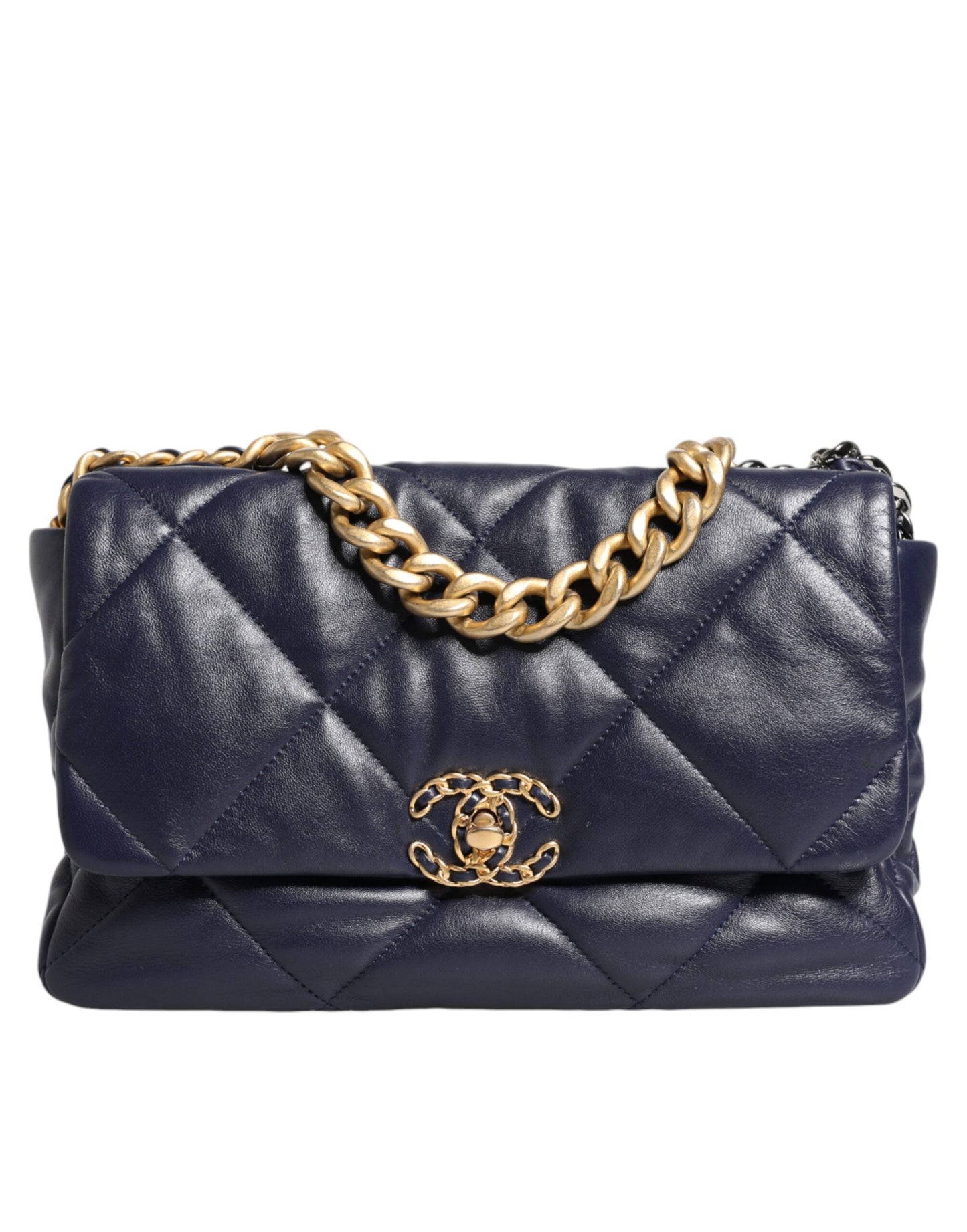 Chanel 19 Large Quilted Lambskin Shoulder Bag – Blue Leather with Gold & Silver Chain