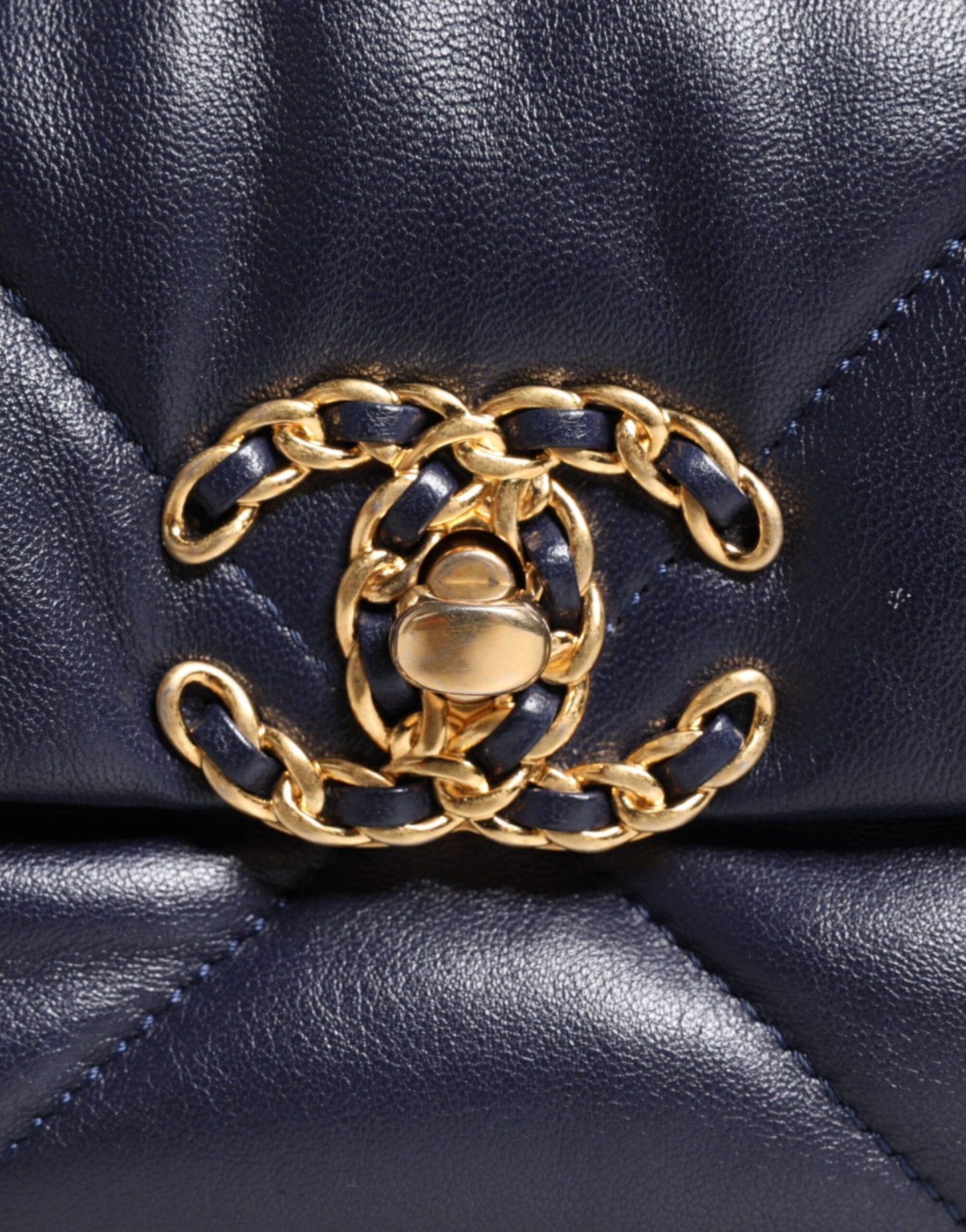 Chanel 19 Large Quilted Lambskin Shoulder Bag – Blue Leather with Gold & Silver Chain