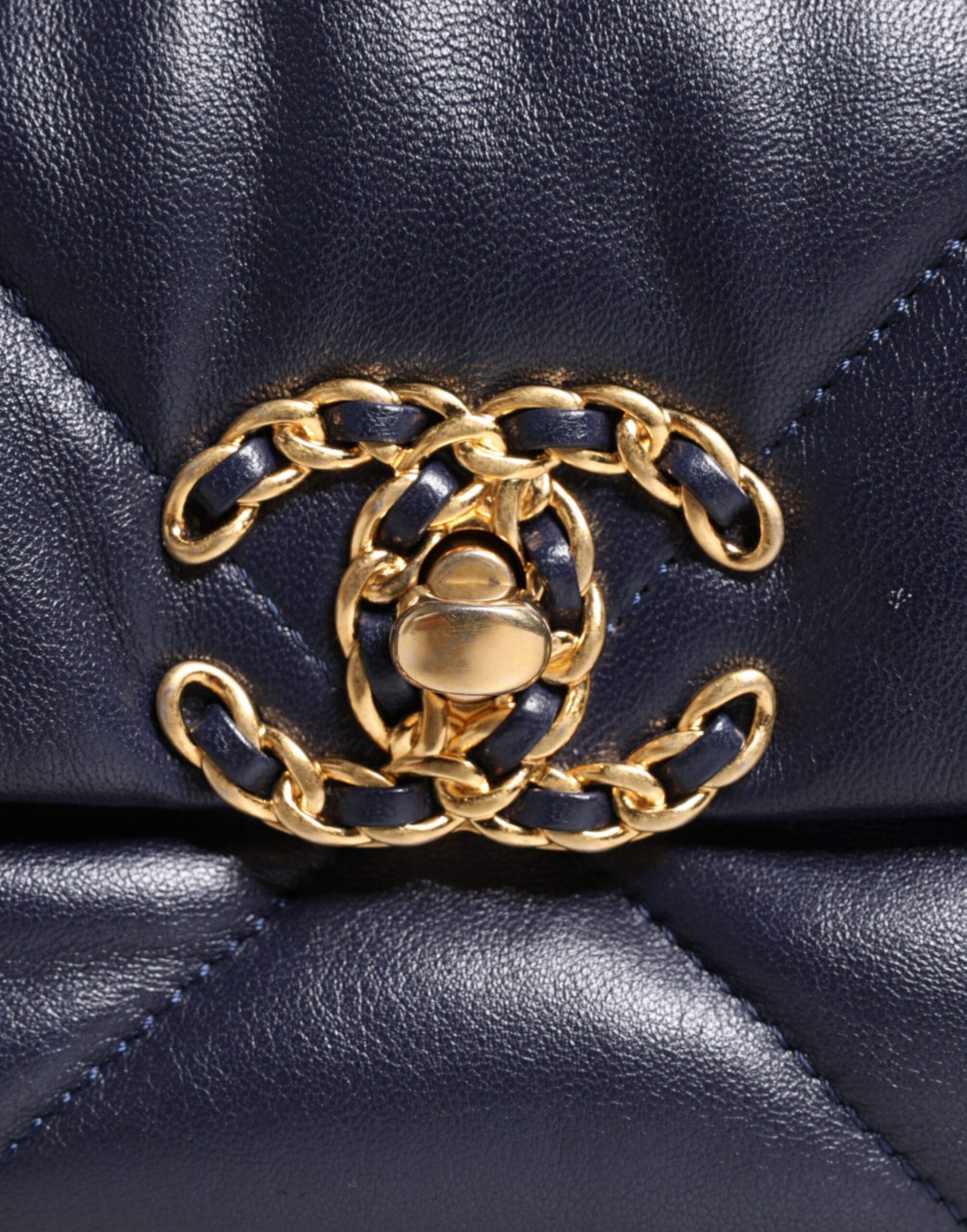 Chanel 19 Large Quilted Lambskin Shoulder Bag – Blue Leather with Gold & Silver Chain