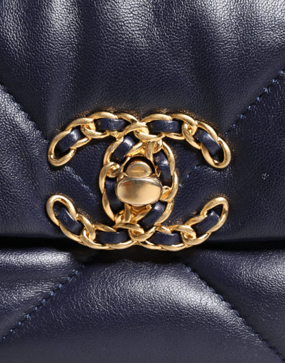 Chanel 19 Large Quilted Lambskin Shoulder Bag – Blue Leather with Gold & Silver Chain
