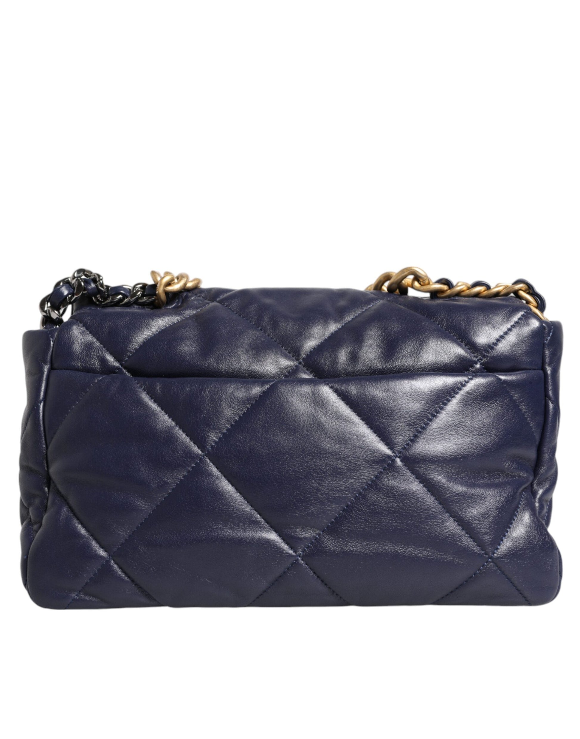 Chanel 19 Large Quilted Lambskin Shoulder Bag – Blue Leather with Gold & Silver Chain