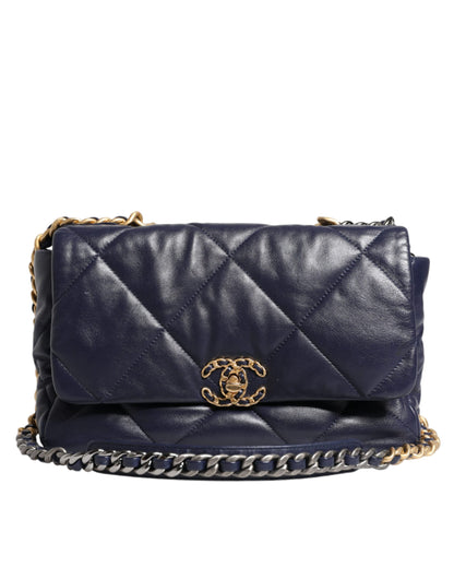 Chanel 19 Large Quilted Lambskin Shoulder Bag – Blue Leather with Gold & Silver Chain