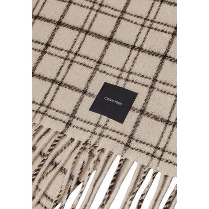 Calvin Klein Beige Wool Checkered Scarf