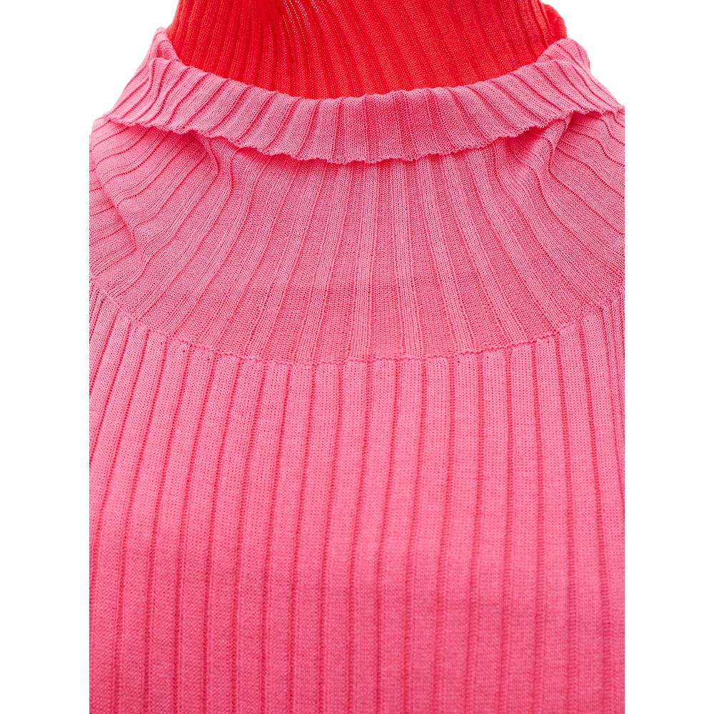 Bottega Veneta Pink & Red Long Sleeve Knit Fringed Dress
