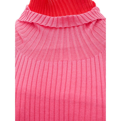Bottega Veneta Pink & Red Long Sleeve Knit Fringed Dress