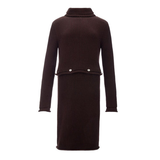 Bottega Veneta Ribbed Brown Midi Dress