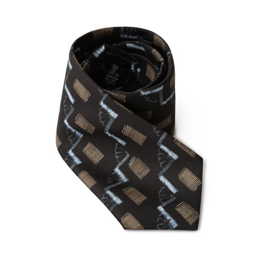 Giorgio Armani Black Silk Tie with Geometric Patterns