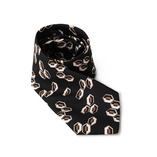 Giorgio Armani Black Silk Tie with Multicolor Contrasting Geometries