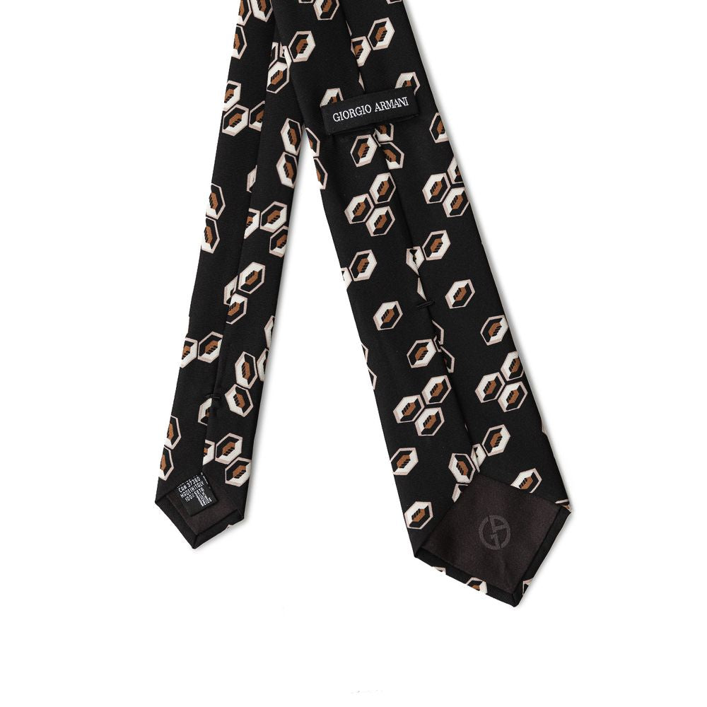 Giorgio Armani Black Silk Tie with Multicolor Contrasting Geometries