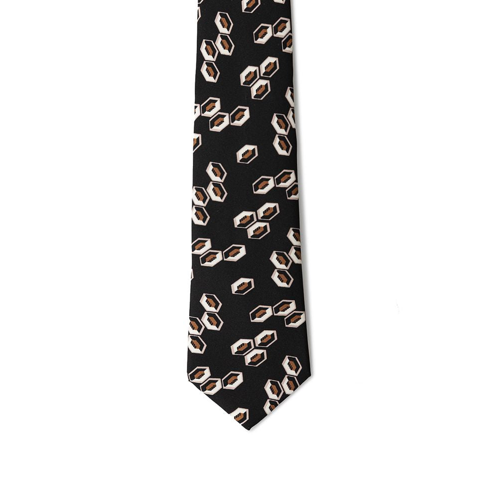 Giorgio Armani Black Silk Tie with Multicolor Contrasting Geometries
