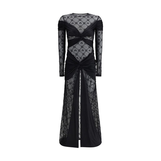 Marine Serre Sheer Black Draped Maxi Dress