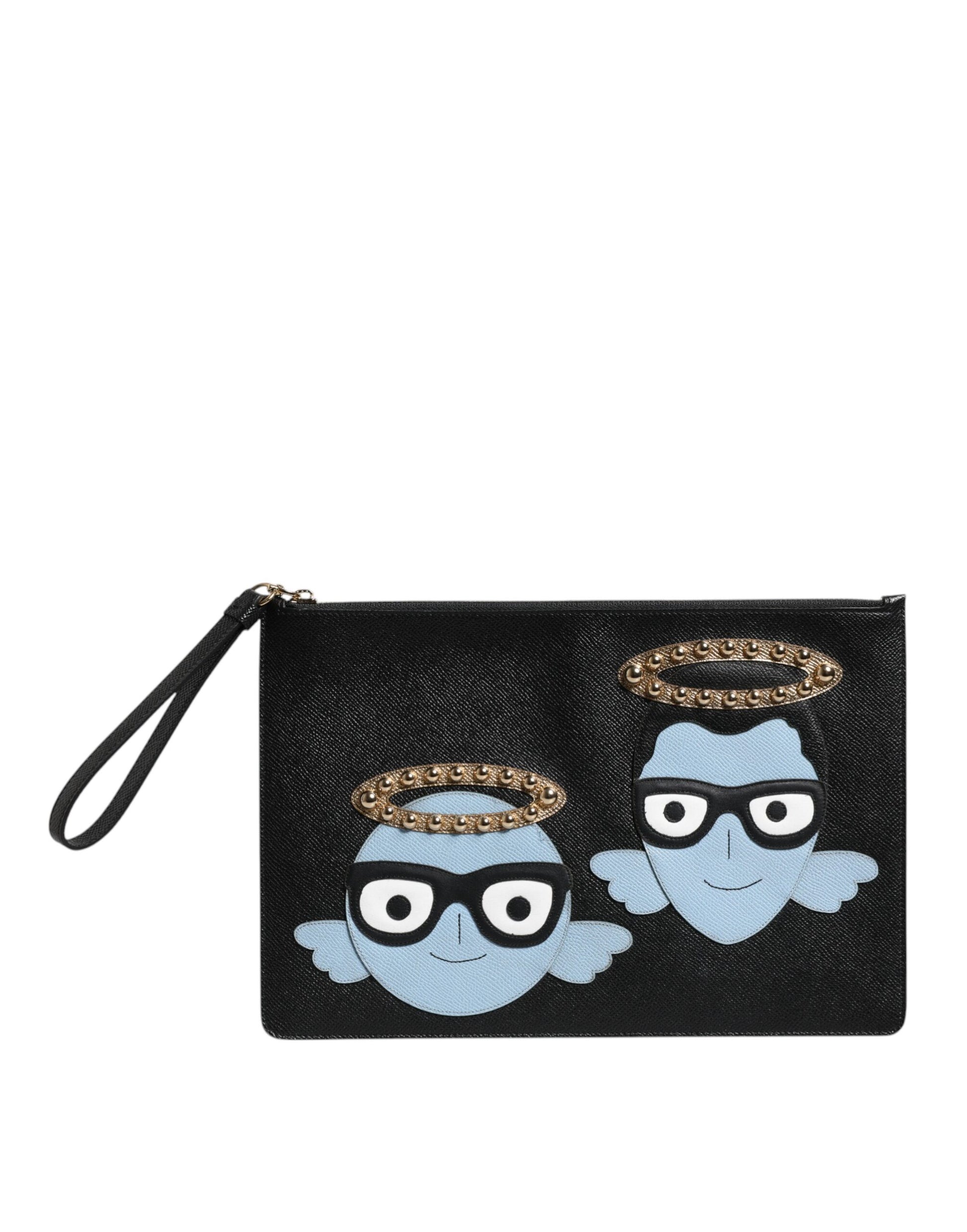 Dolce & Gabbana Black Leather #DGFAMILY Embellished Men's Zip Pouch Bag