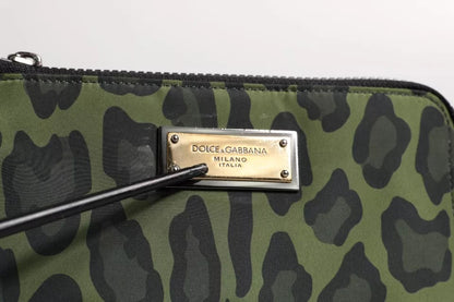 Dolce & Gabbana Green Leopard Leather Logo Plaque Multifunctional Kit Bag