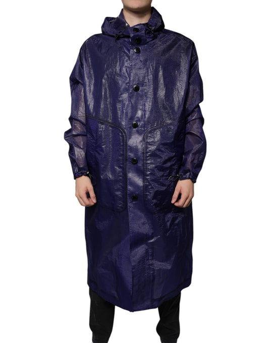 Dolce & Gabbana Dark Blue Cotton Hooded Raincoat Jacket