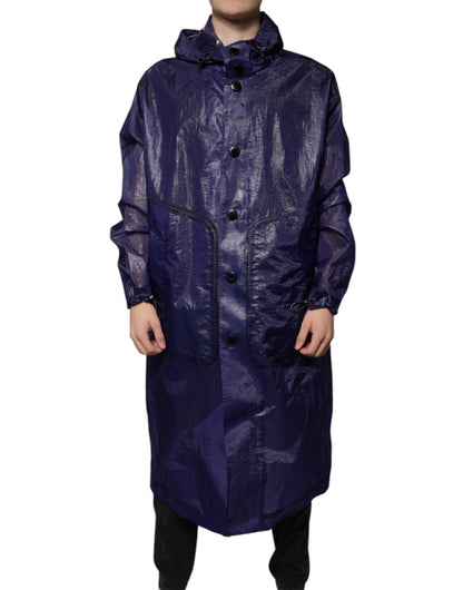Dolce & Gabbana Dark Blue Cotton Hooded Raincoat Jacket