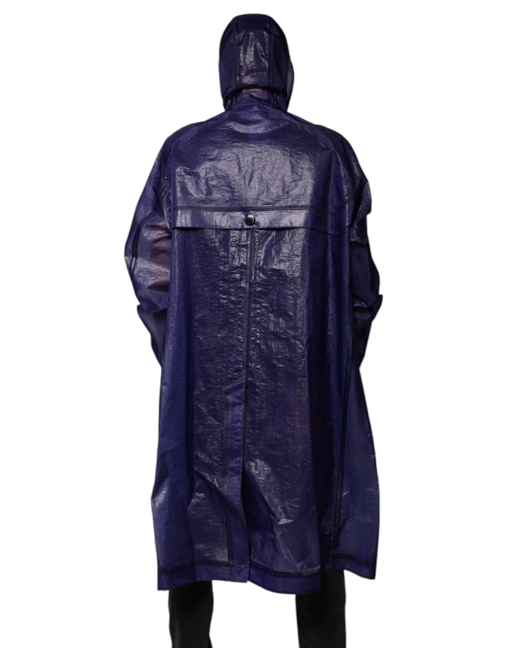Dolce & Gabbana Dark Blue Cotton Hooded Raincoat Jacket