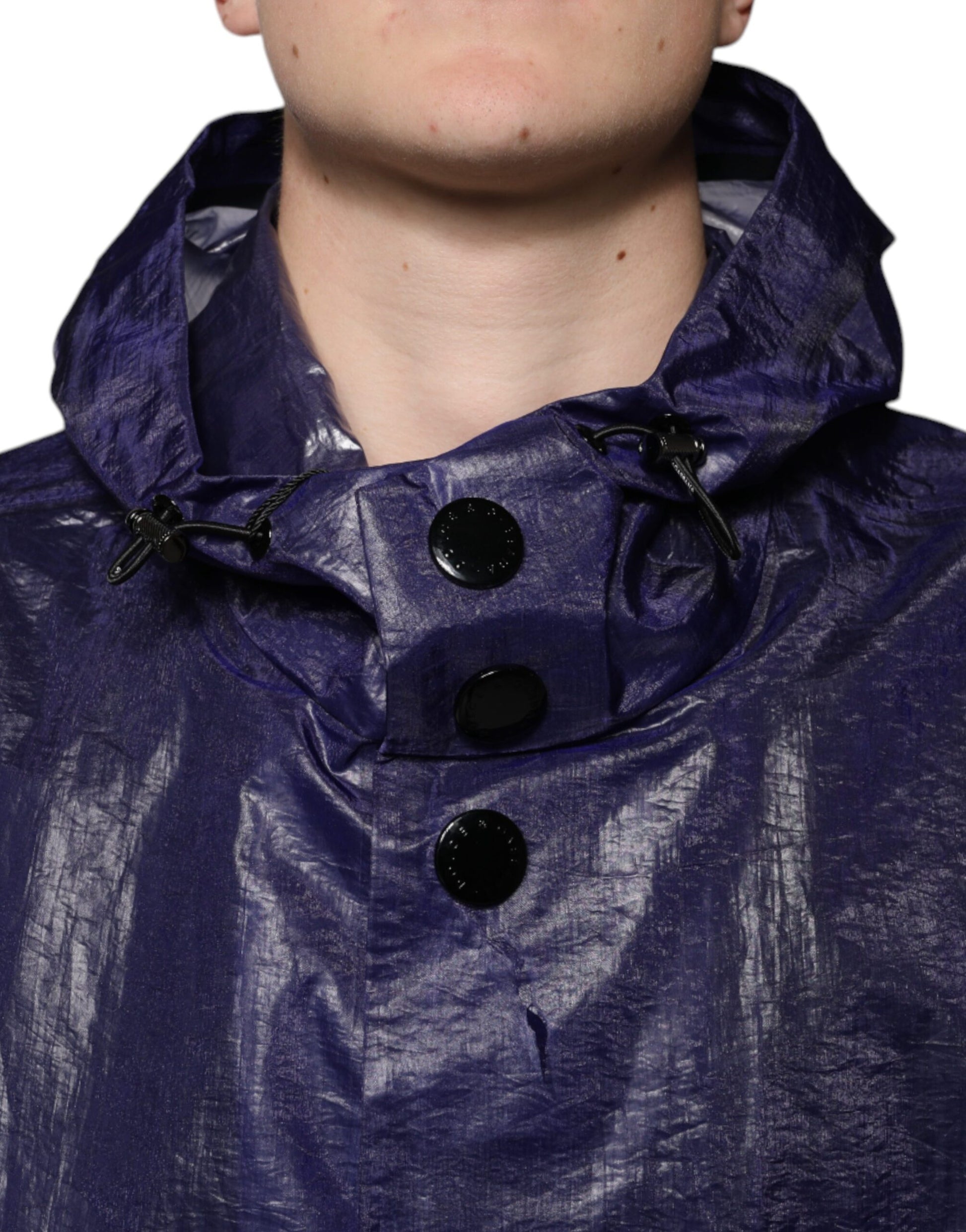 Dolce & Gabbana Dark Blue Cotton Hooded Raincoat Jacket