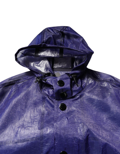 Dolce & Gabbana Dark Blue Cotton Hooded Raincoat Jacket