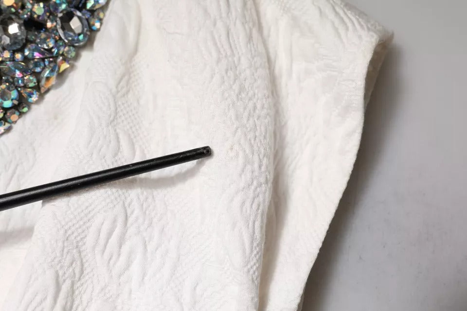 Dolce & Gabbana White Crystal Embellished Jacquard Brocade Mini Dress