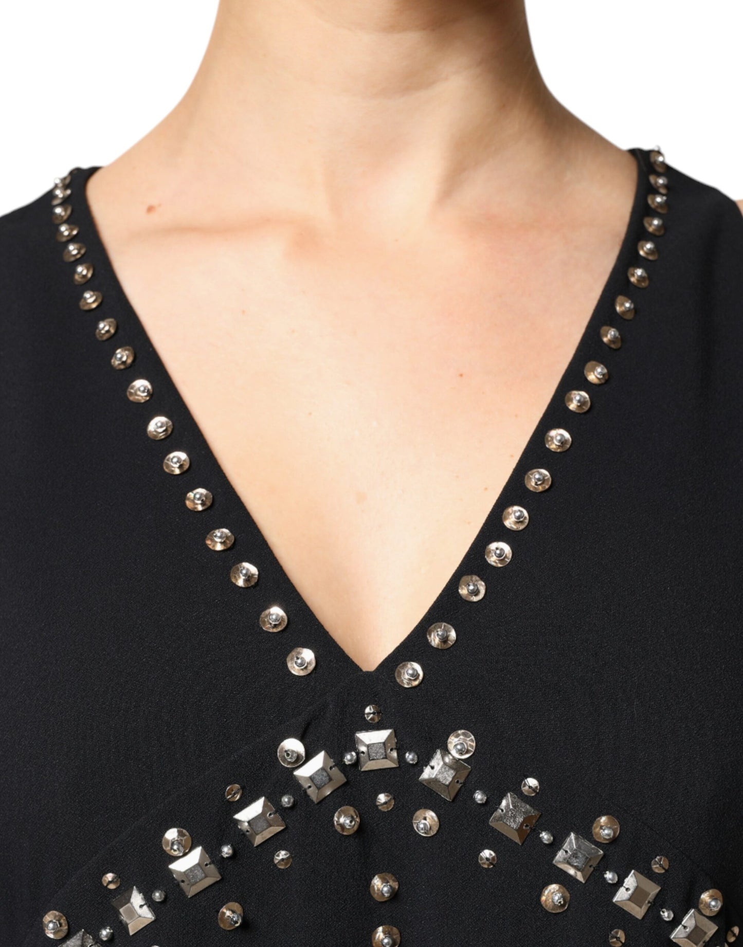 PINKO Black Embellished Sleeveless Shift A-line Mini Dress