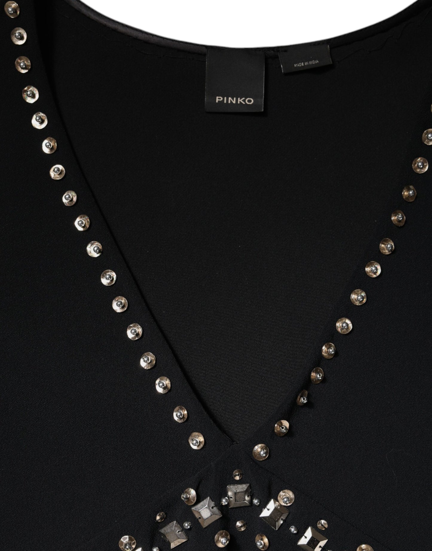 PINKO Black Embellished Sleeveless Shift A-line Mini Dress