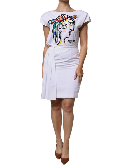 Moschino Couture White Printed Sheath Mini Dress