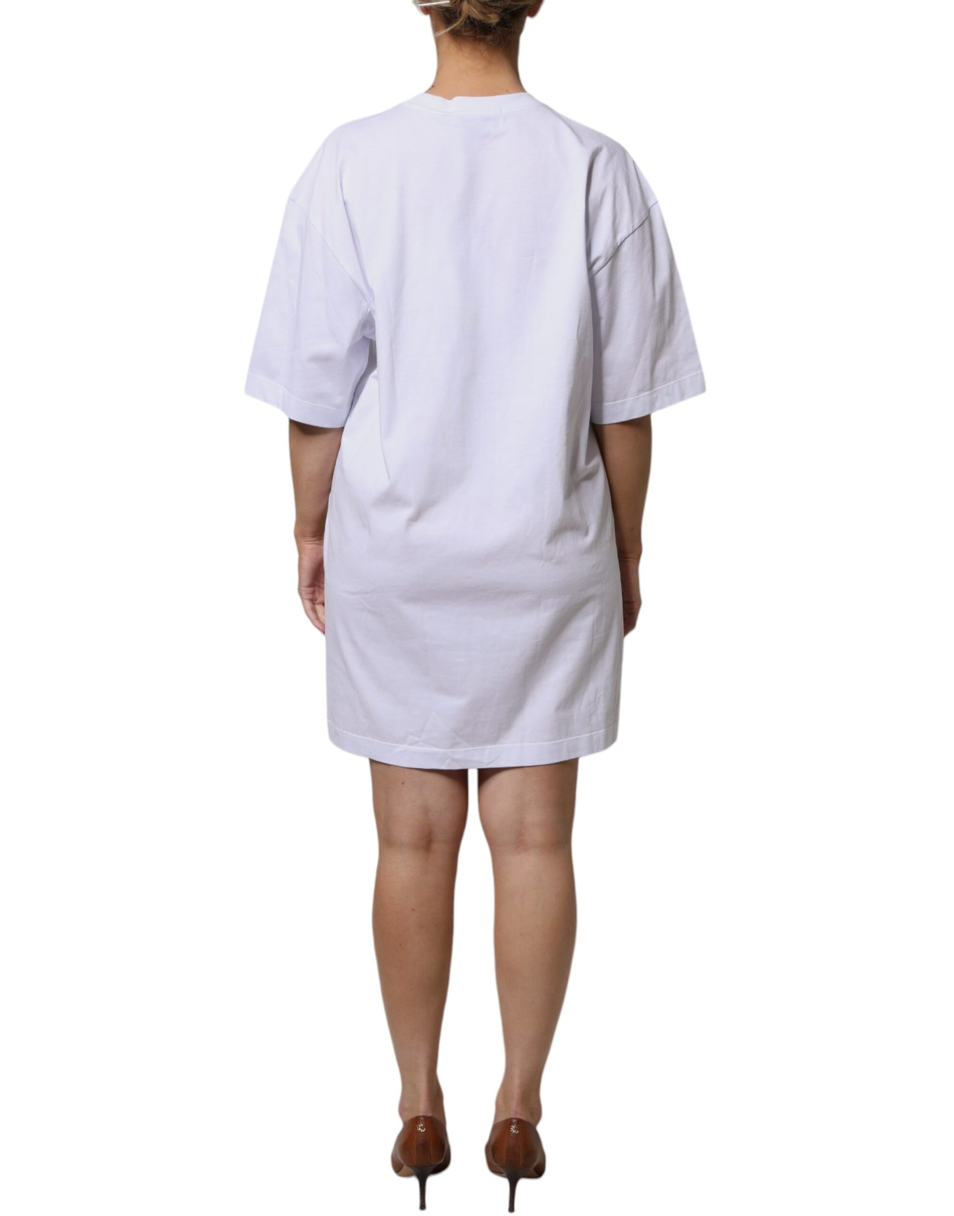 MSGM White Logo Print Cotton T-Shirt Mini Dress