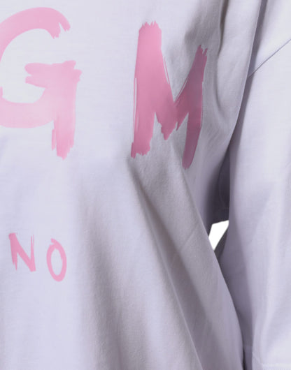 MSGM White Logo Print Cotton T-Shirt Mini Dress