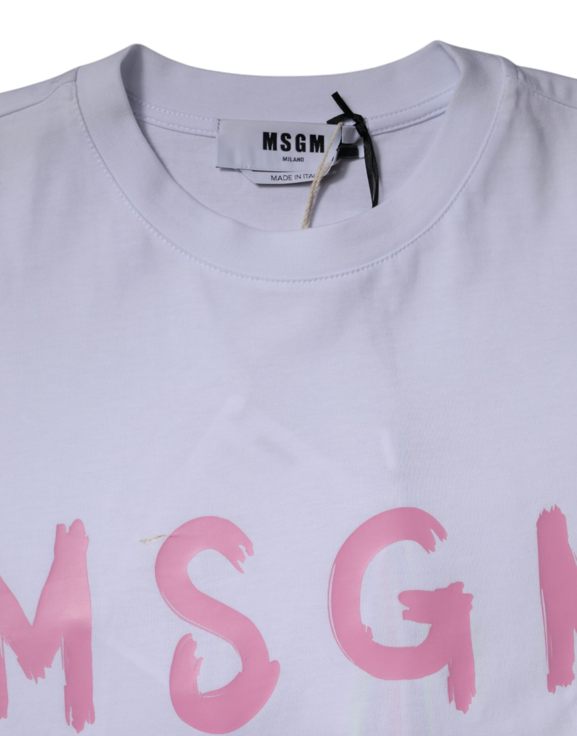 MSGM White Logo Print Cotton T-Shirt Mini Dress