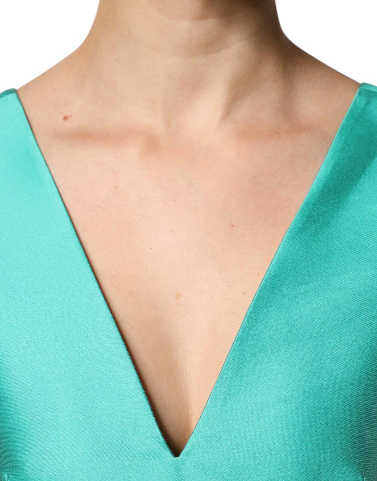 Alberta Ferretti Green Satin Sleeveless V-Neck Layered Dress
