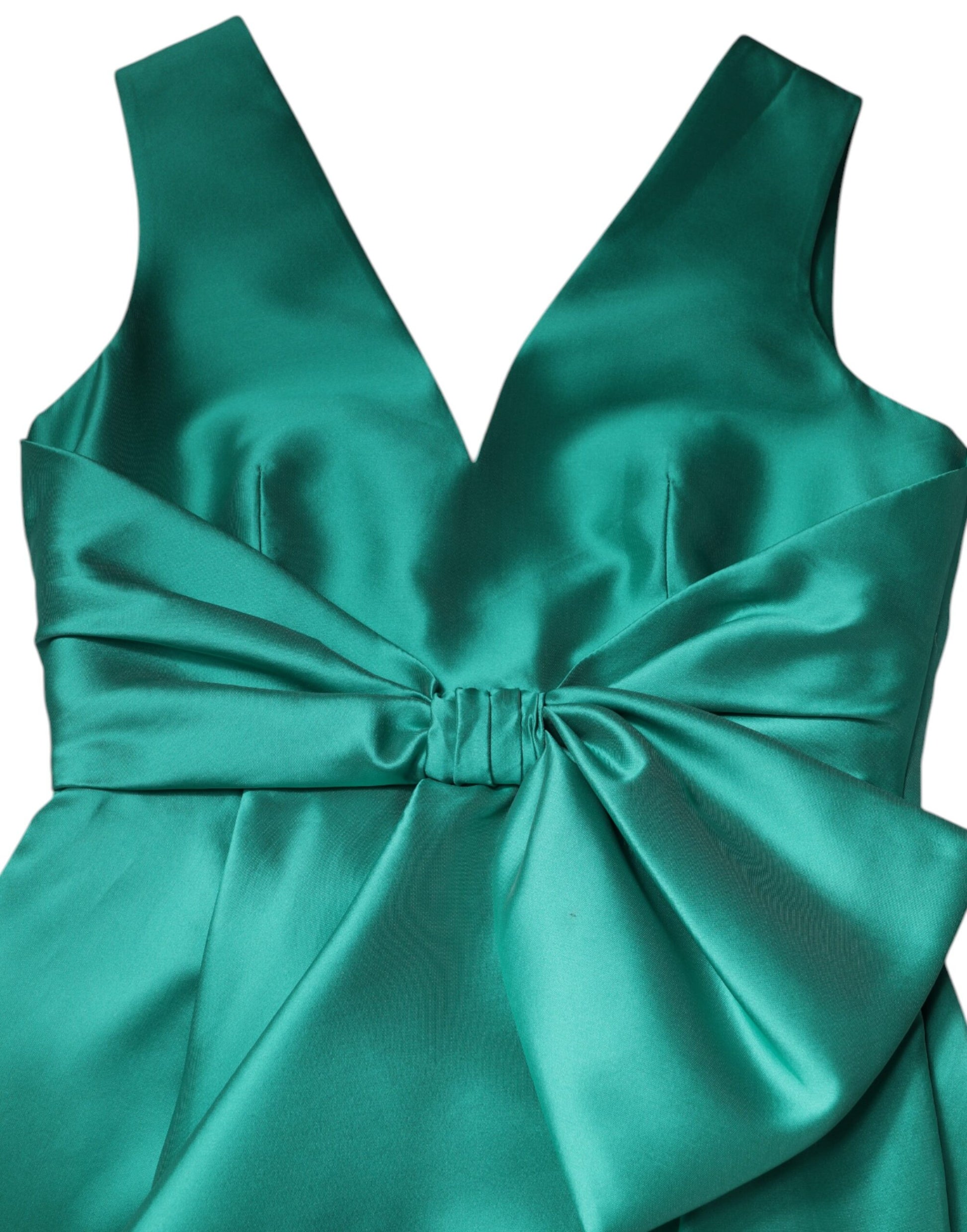 Alberta Ferretti Green Satin Sleeveless V-Neck Layered Dress