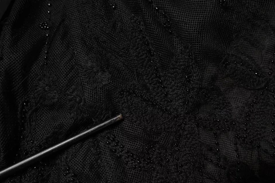 Blugirl Black Short Sleeve Floral Lace Trim A-line Mini Dress