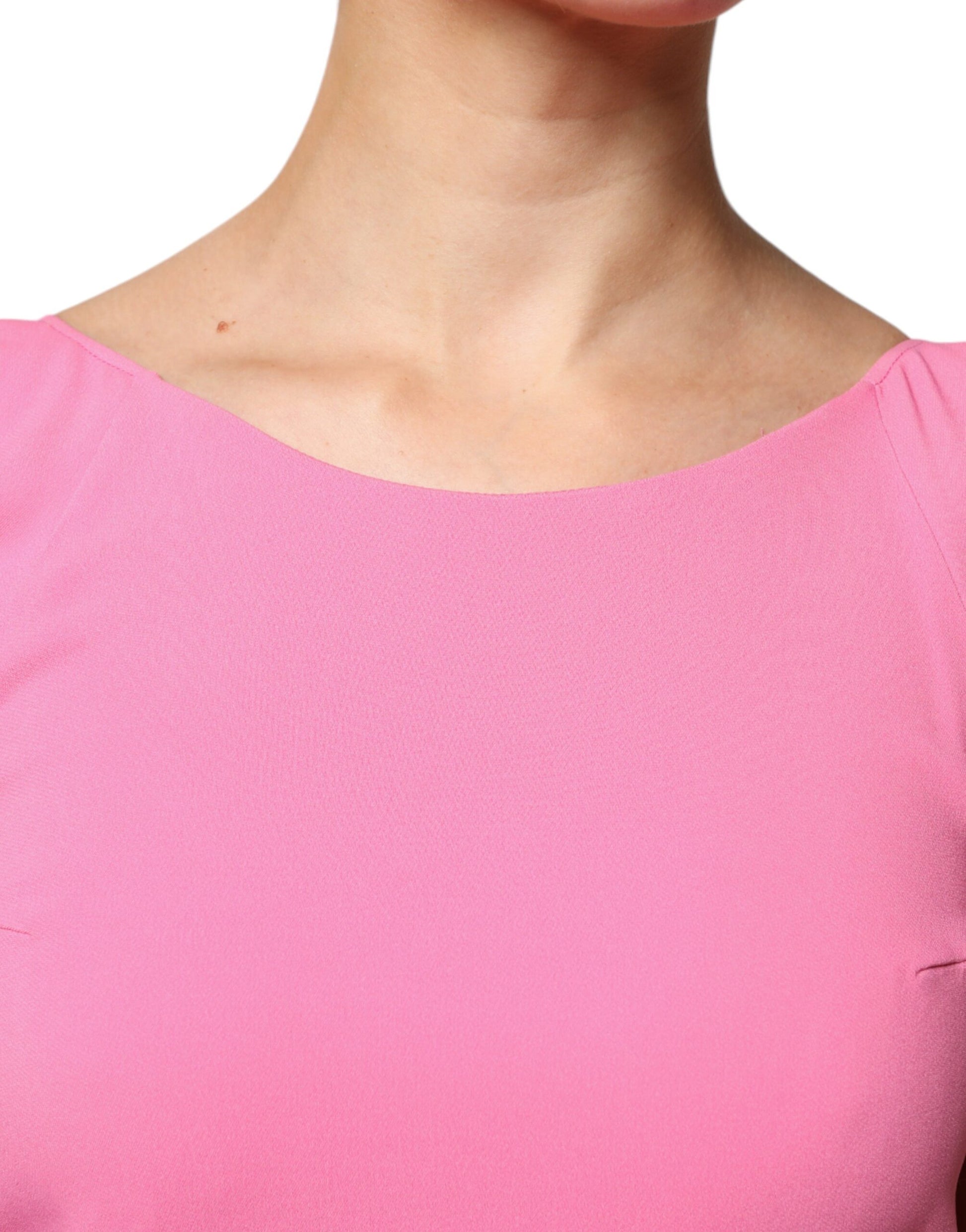 Dondup Pink Short Sleeves Backless Sheath Mini Ruffle Dress