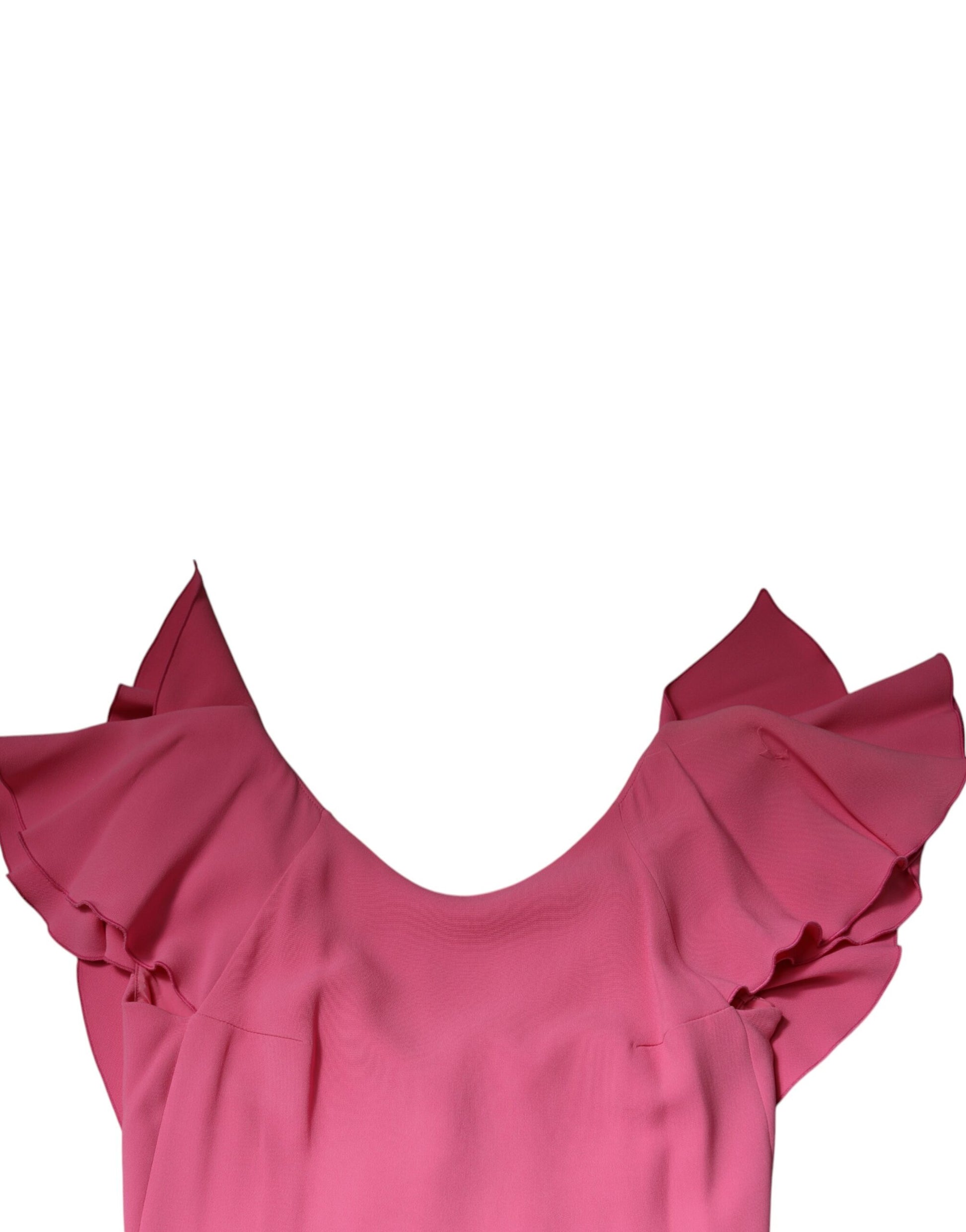 Dondup Pink Short Sleeves Backless Sheath Mini Ruffle Dress