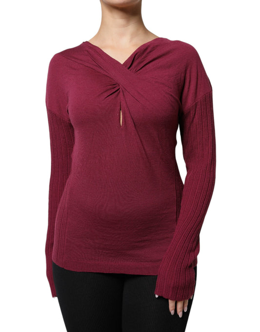 Roberto Cavalli Maroon Keyhole Knit Pullover Sweater