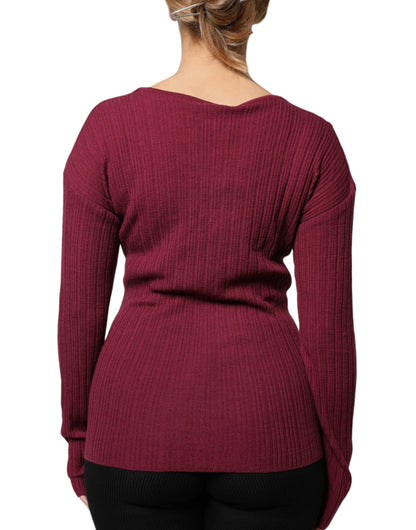 Roberto Cavalli Maroon Keyhole Knit Pullover Sweater