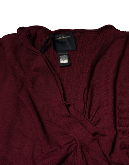 Roberto Cavalli Maroon Keyhole Knit Pullover Sweater