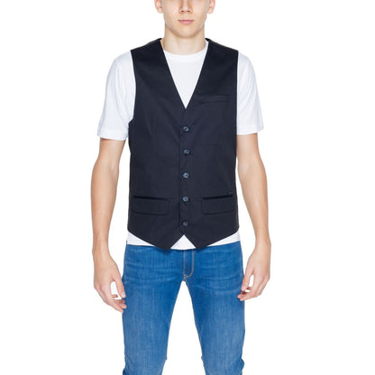 Gianni Lupo Black Cotton Suit Vest for Men