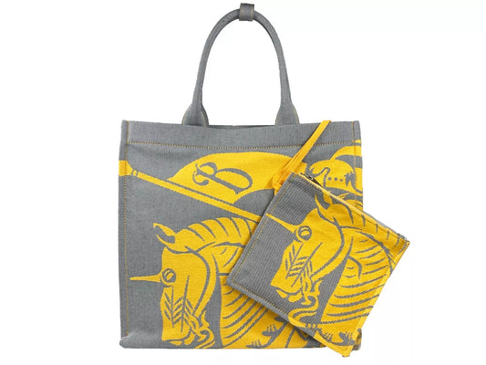 Burberry EKD Canvas Tote Bag with Coin Pouch in Sunflower Gray