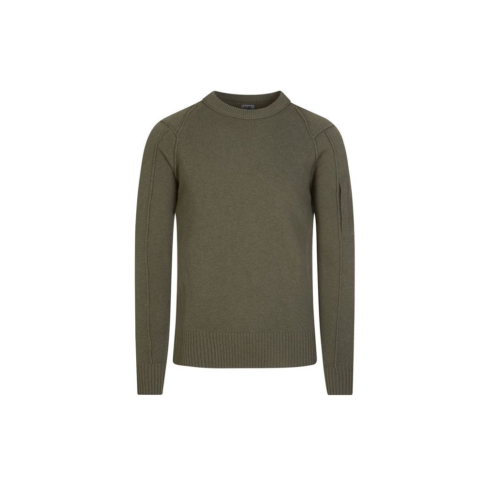 C.P. Company Green Wool Sweater: Iconic Goggle Crew-Neck Cardigan