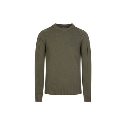 C.P. Company Green Wool Sweater: Iconic Goggle Crew-Neck Cardigan