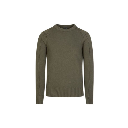 C.P. Company Green Wool Sweater: Iconic Goggle Crew-Neck Cardigan