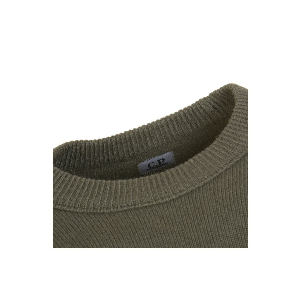 C.P. Company Green Wool Sweater: Iconic Goggle Crew-Neck Cardigan