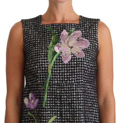  - Houndstooth Floral Appliqué Shift Dress