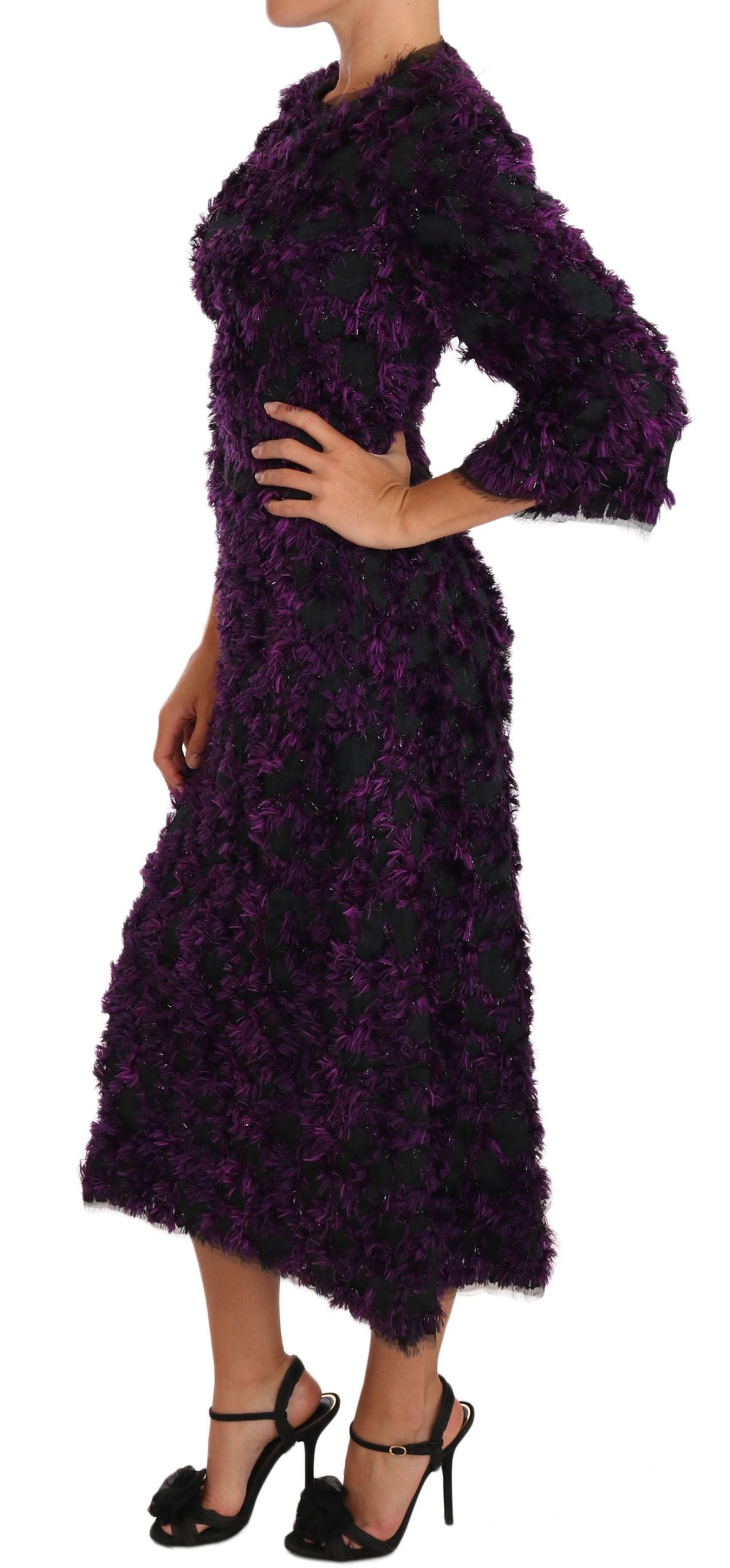 Elegant Fringe Sheath Dress in Purple & Black